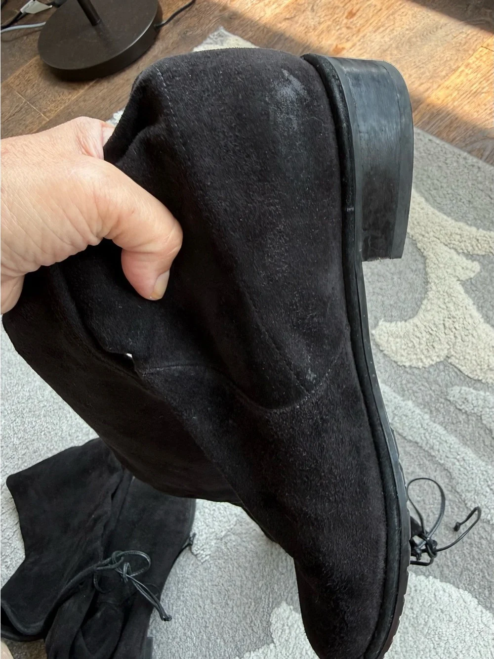 Stuart Weitzman Women’s Lowland Black Suede Over-the-Knee Boots w/Low Heel - 8.5